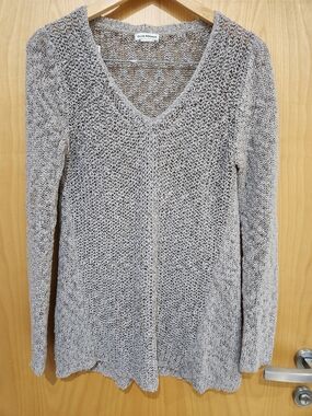 Club Monaco Grey Open-Knit V-Neck Sweater